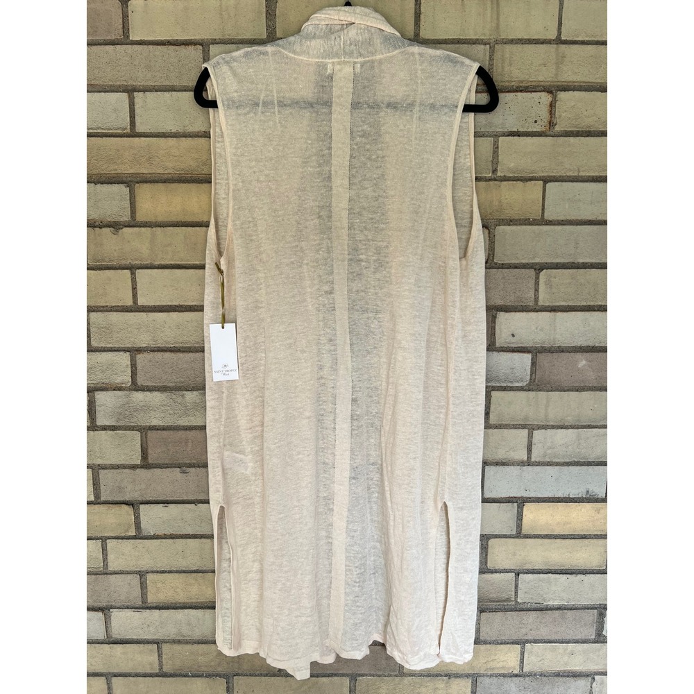 Saint Tropez West Cream 100% Linen Sleeveless Open Front Longline Vest Large NWT - Picture 6 of 6